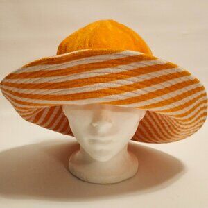 FUN MUDD Headware Orange and White Sun Hat Bucket Hat Wide Brim OS Terrycloth